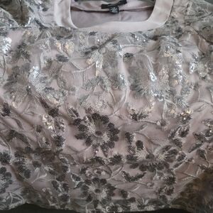R&M Richards Silver Sequin Floral Blouse